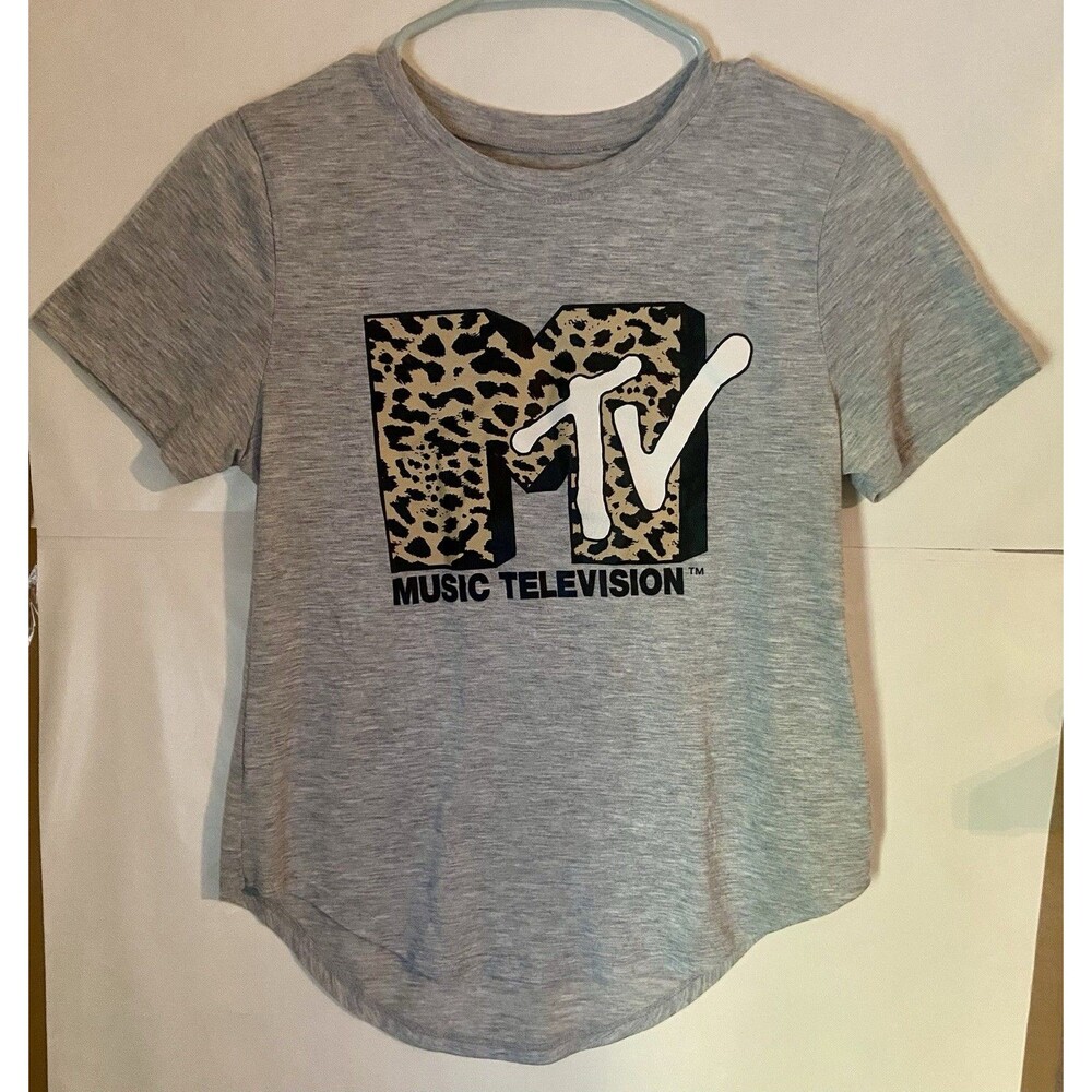 MTV Womens (Jrs) Gray Leopard Print Music Television Tee Shirt T-shirt Size M